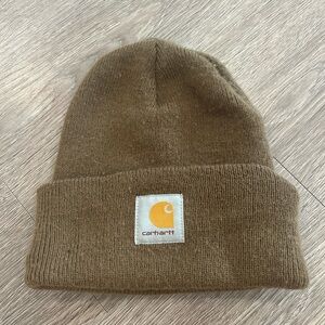 Carhartt Brown Knit Cuffed Beanie with Logo Patch